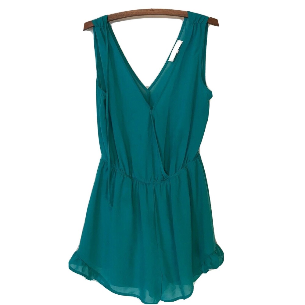 ASTR the Label Wrap Ruffle Romper green Womens M